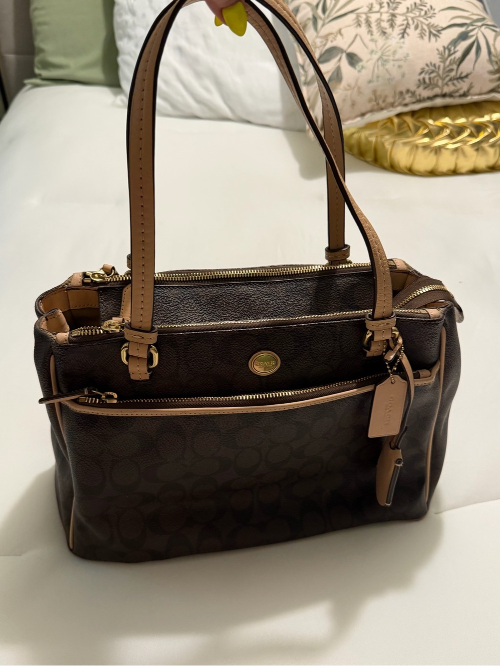 Coach Brown Signature Shoulder Bag with Tan Trim